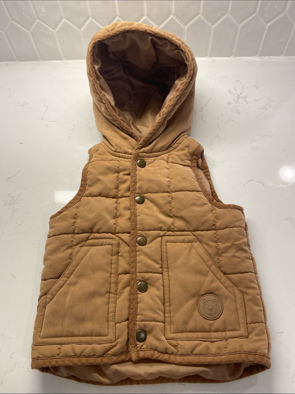 Telluride Clothing Company Brown Quilted Puffer Vest Hooded Snap Front 2T EUC